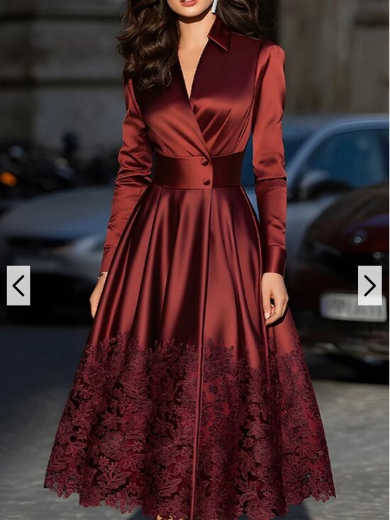 Dresses & Skirts - Mooyius Burgundy Satin Belted Midi Evening Dress With Lace Hem Size Med New